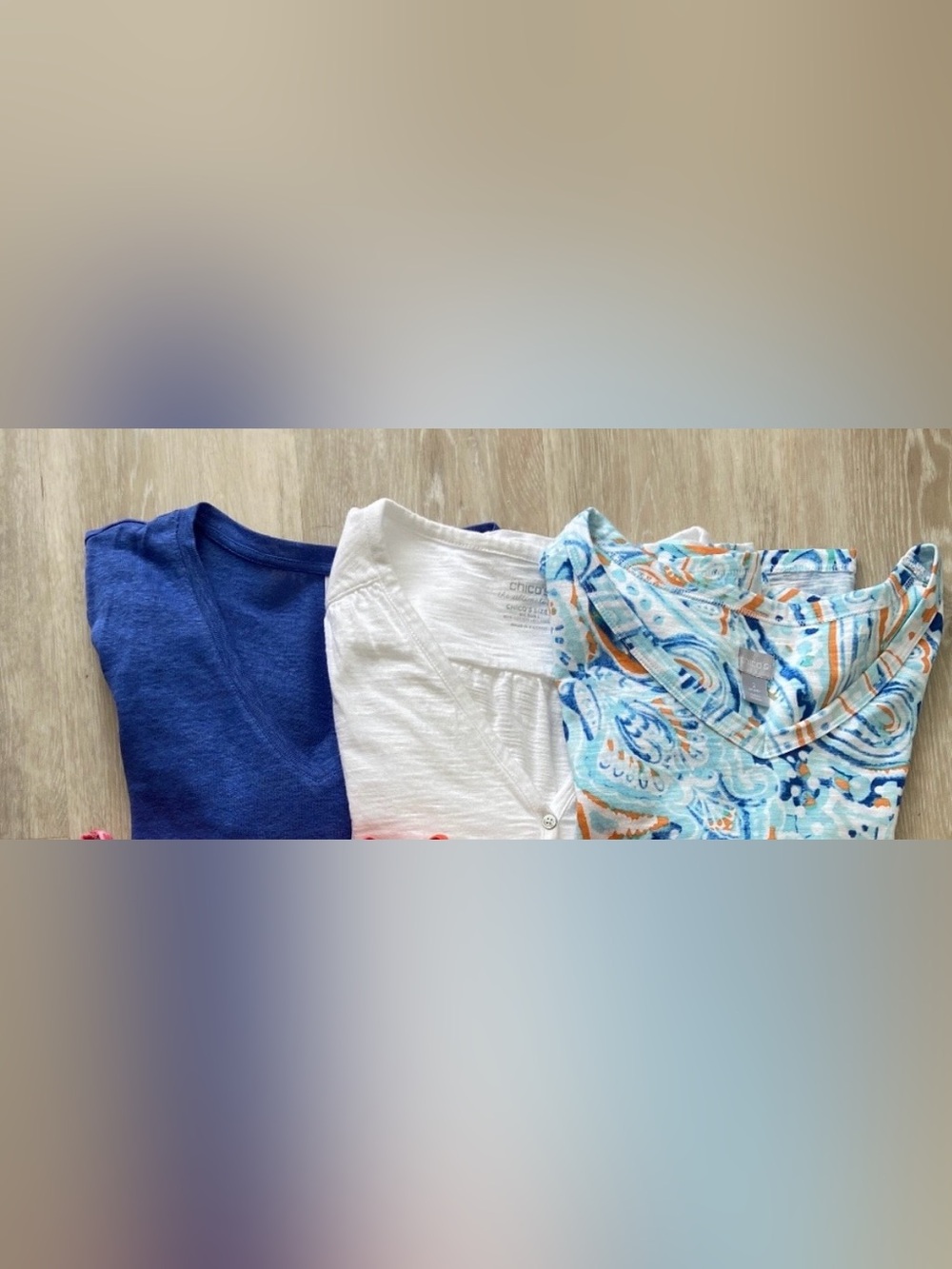 TWO Chico's Women's Short Sleeve Tops - Blue, and Blue Paisley